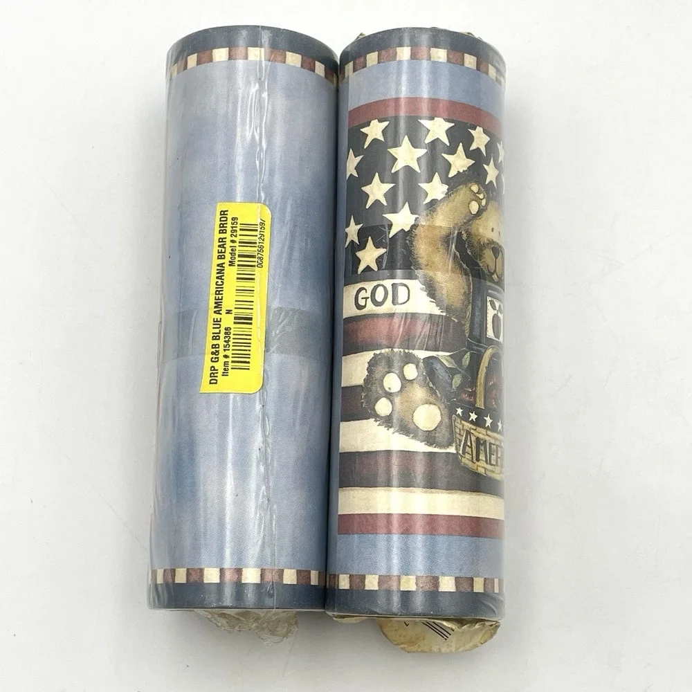 Vintage 1990s Wall Trends Americana Bear Wallpaper Border 2 Rolls Patriotic